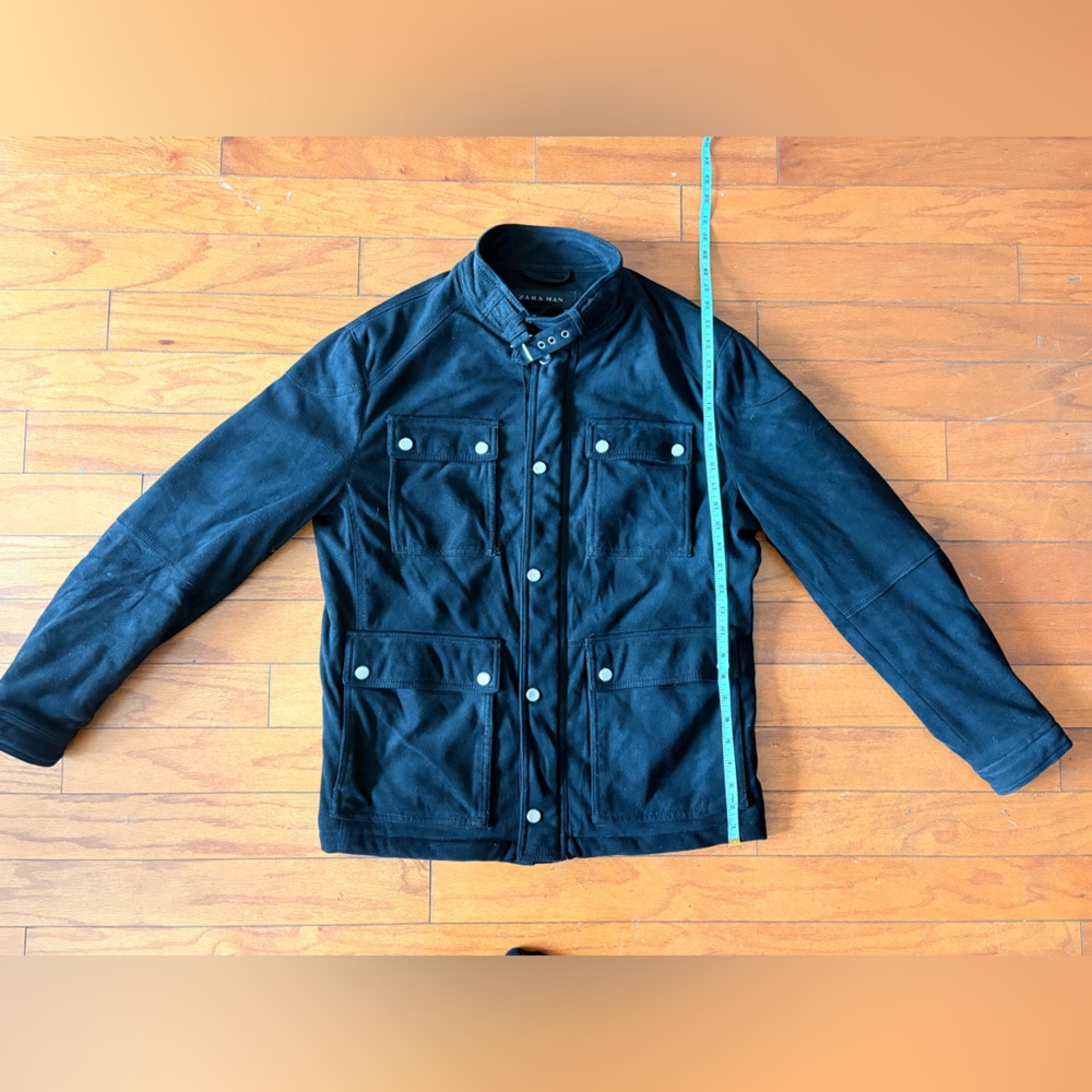 Zara Men's Black Military Field Jacket with Snap Pockets